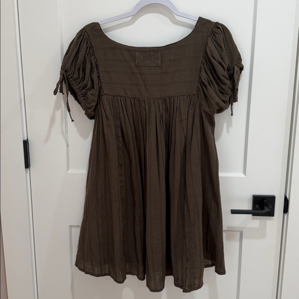 We The Free Chocolate Brown Puff-Sleeve Peasant Mini dress - Picture 3 of 3